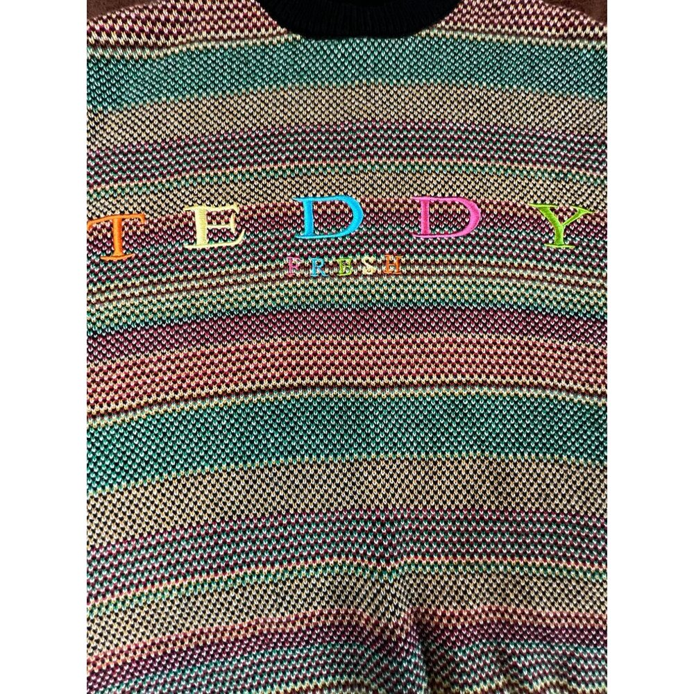 Teddy Fresh Rainbow Embroidered Striped Crewneck Sweater Multicolor XL Cotton - Picture 3 of 8